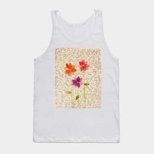 Flowers composition on aged handwriting page Tank Top